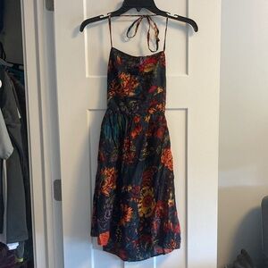 Multicolored flower backless halter dress